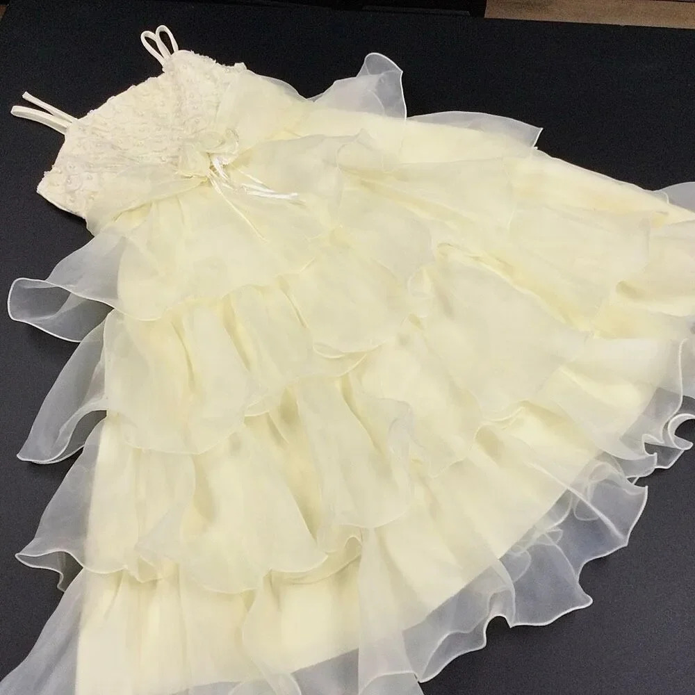 Vintage Richie House Girls‎ Ivory Tiered Ruffles 3D Rose Tulle Dress Size 9/10